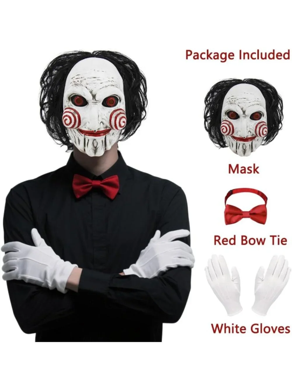Scary Full Head Latex Mask with Hair for Halloween, Clown Puppet Cosplay Costume